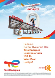 TotalEnergies istasyonlarında Pegasus BolBol üyelerine 100 lira yakıt puan hediye