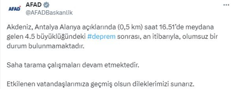 Akdeniz'de 4.5 büyüklüğünde deprem (2)