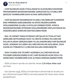 Bakan Bolat: Cari işlemler açığı, 7,4 milyar dolara geriledi